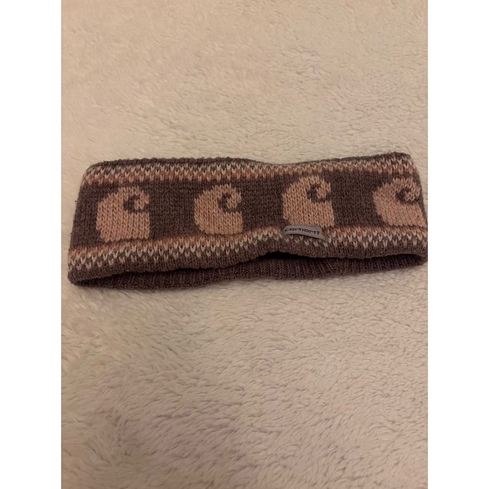 Carhartt Womens Fleece Lined Knit Headband Brown Tan Logo Ear Warmer